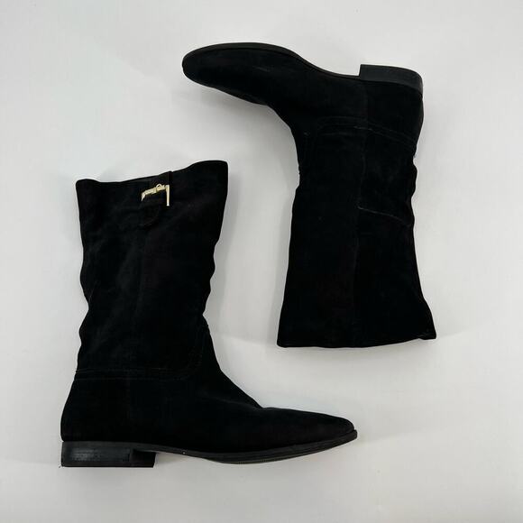 ALDO Black Leather Round Toe gold buckle Pull On Mid Calf Boots Women’s Size 10 - Picture 2 of 9